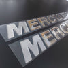 Pair of 3D resin domed chrome Mercury sticker/decals