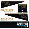 Suzuki DT15 15hp two stroke outboard engine decals/sticker kit - black/gold