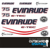 Evinrude 75hp ETEC / E-TEC outboard engine decals/sticker kit - WHITE cowl