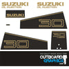 Suzuki DT30 30hp two stroke outboard engine decals/sticker kit - black/gold (early 90's)