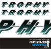 Pair of 6ft long Bayliner Trophy sticker/decals - light to dark green fade