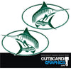 Pair of full colour Bayliner Trophy Marlin stickers/decals - light to dark green fade