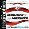 Mariner 20hp 4 stroke outboard engine decals/sticker kit