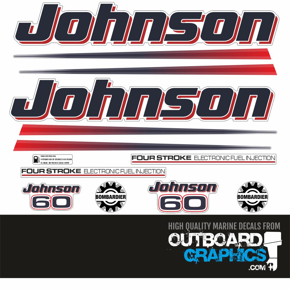 Johnson 60hp four stroke EFI outboard engine decals/sticker kit (2002 ...
