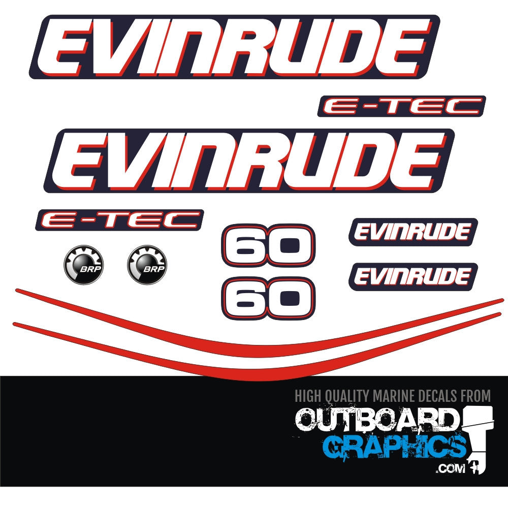 Evinrude 60hp ETEC / E-TEC outboard engine decals/sticker kit - BLUE c ...