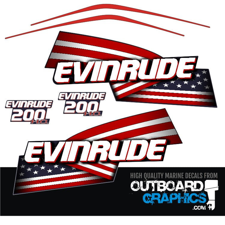 Evinrude 200hp ETEC/E-TEC HO stars & stripes outboard engine decals/st ...