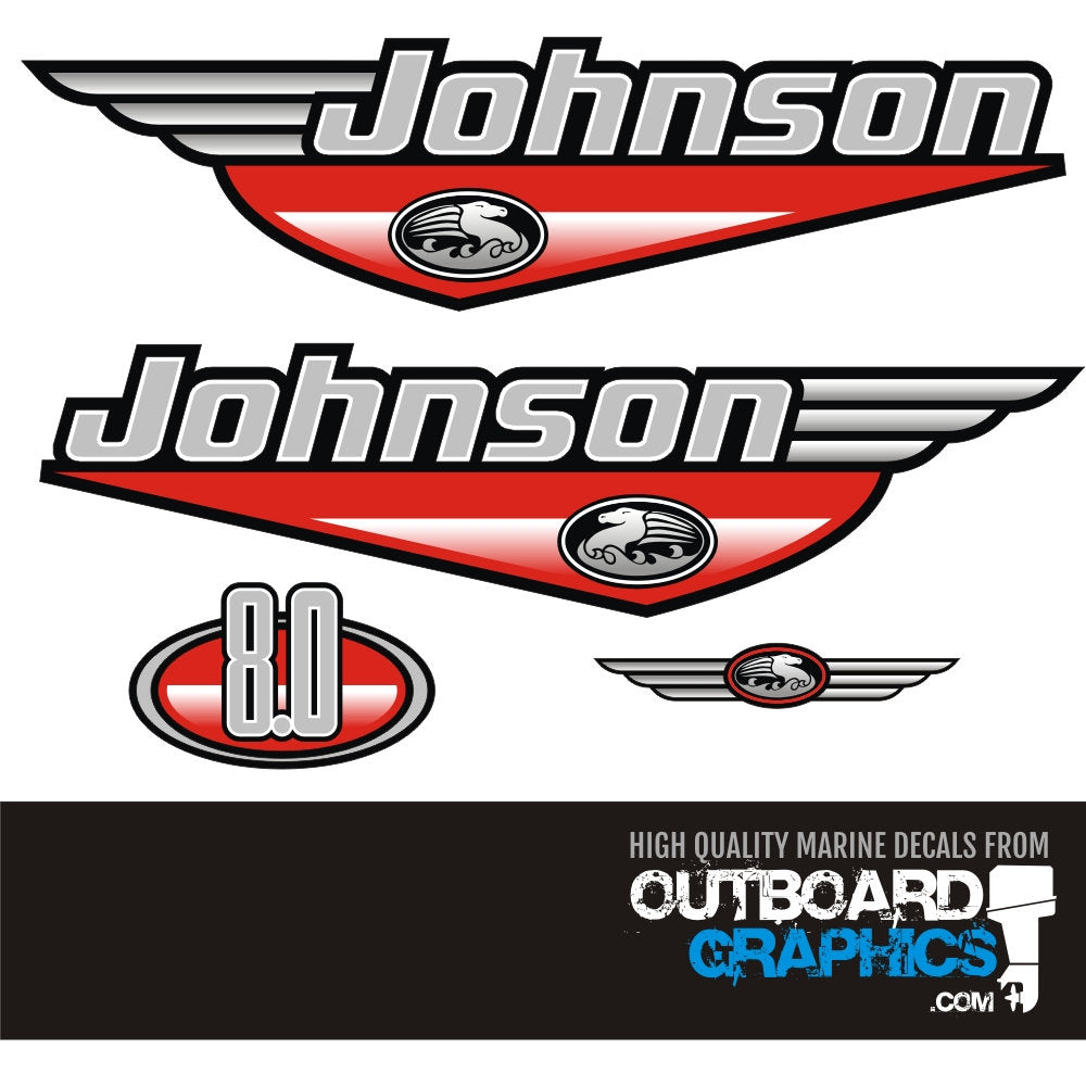 Johnson 8hp two stroke outboard engine decals/sticker kit– Outboard ...