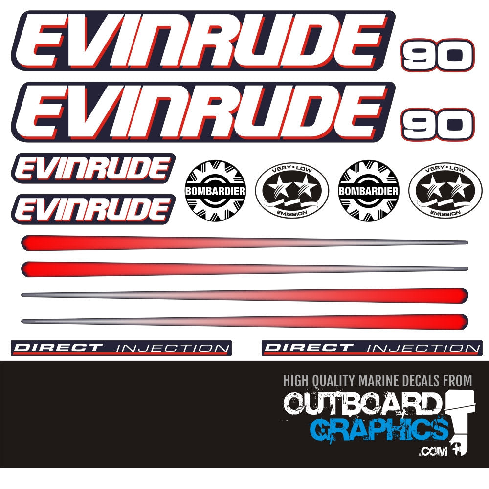 Evinrude 90hp Ficht outboard engine decals/sticker kit– Outboard Graphics