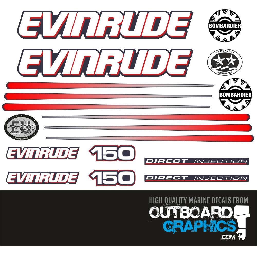 Evinrude 150hp DI outboard engine decals/sticker kit (blue cowl ...