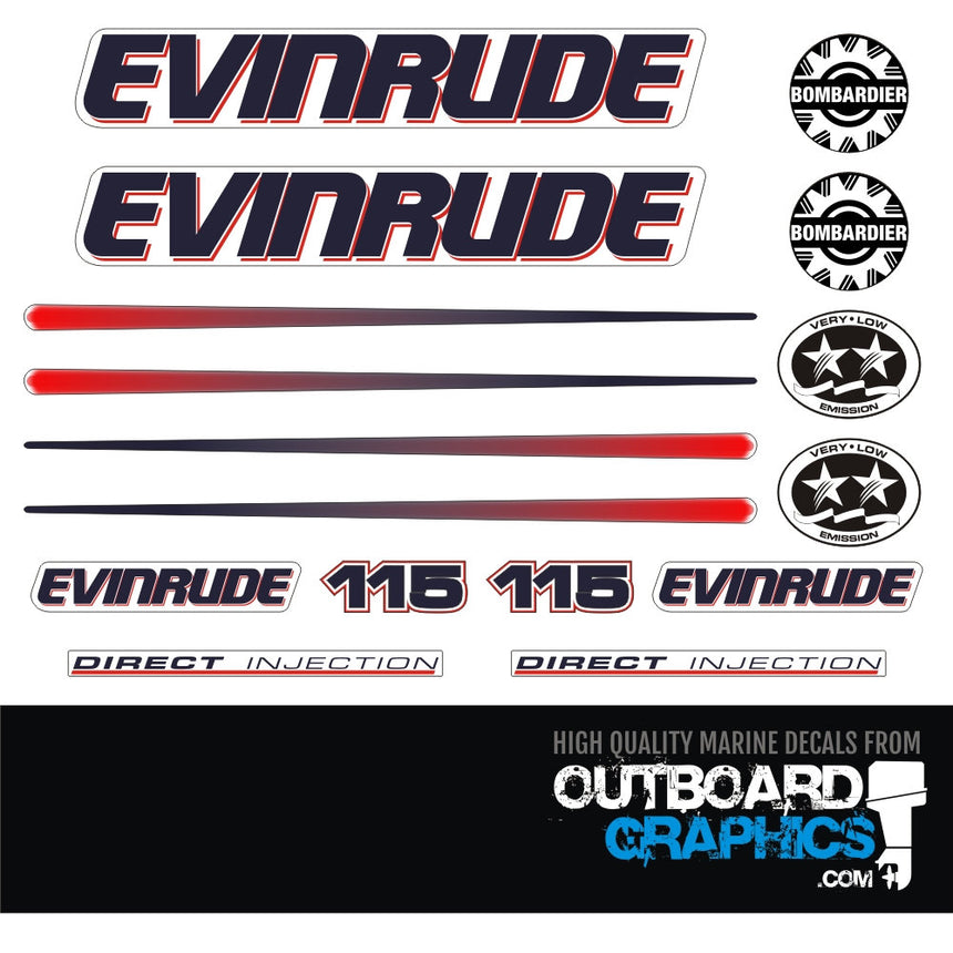 Evinrude 115hp Ficht outboard engine decals/sticker kit - WHITE HOOD ...