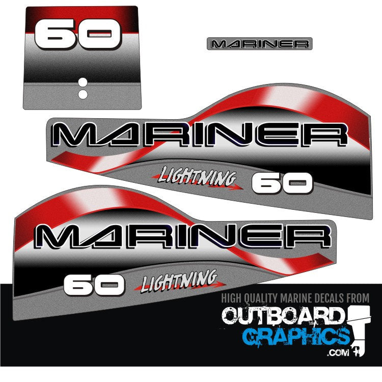 Mariner 60hp lightning two stroke outboard engine decals/sticker kit ...