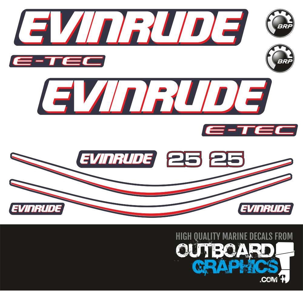 Evinrude 25hp ETEC / E-TEC outboard engine decals/sticker kit - BLUE c ...