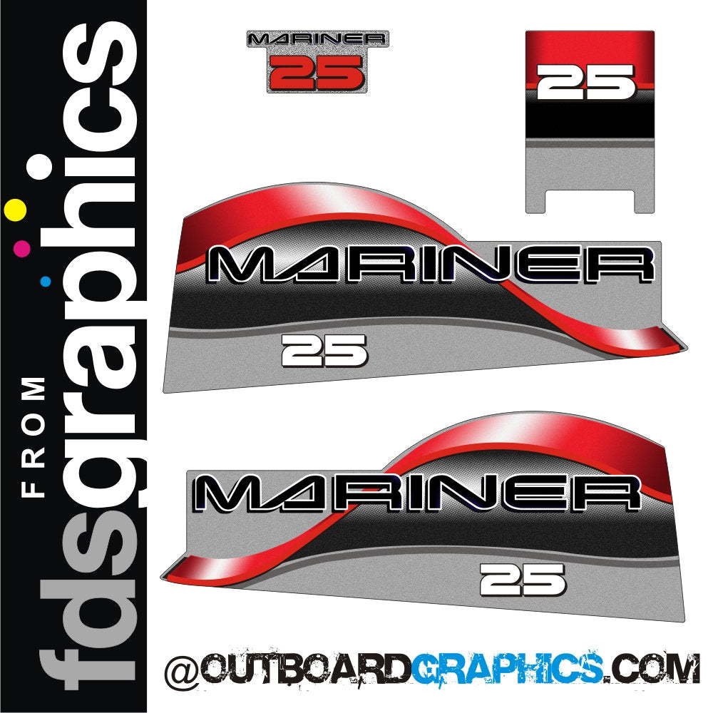 Mariner 25hp two stroke outboard engine decals/sticker kit– Outboard ...
