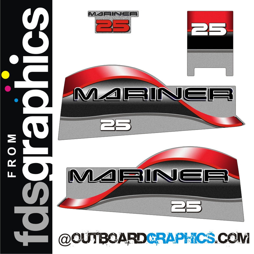 Mariner 25hp two stroke outboard engine decals/sticker kit– Outboard ...
