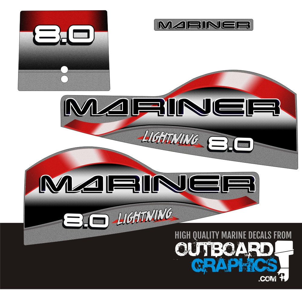 Mariner 8hp Lightning outboard decals/sticker kit– Outboard Graphics