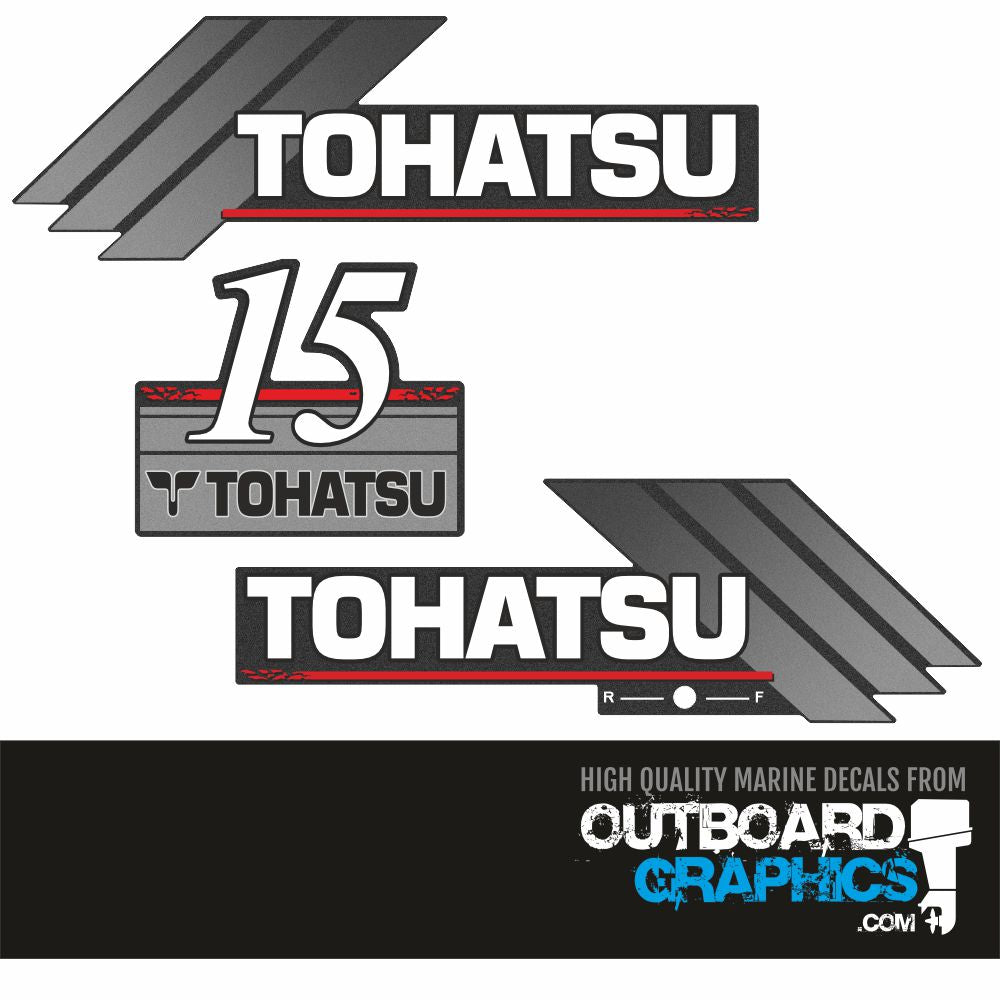 Tohatsu 15hp 2 stroke (2003) outboard engine decals/sticker kit ...